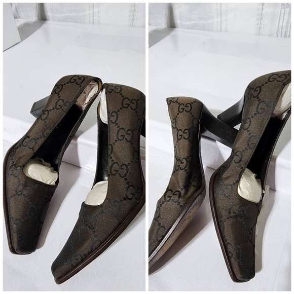 Authentic Gucci Vintage GG Square Toe Pumps Thick Heels Brown Size 36C - Picture 13 of 15